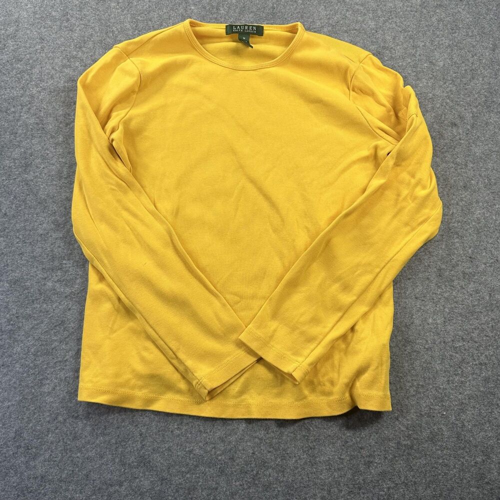 Lauren Ralph Lauren Shirt Womens Medium Yellow 100% Cotton Long Sleeve Basic